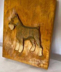 lot 159 image: Vintage Wooden Hand Carved Dog Themed Decorative Item