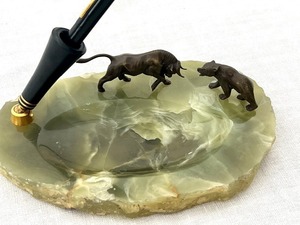 lot 78 image: Antique Pen Holder with Animal Figurines and Waltham Fountain Pen