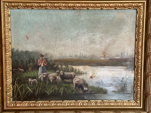 lot 134 image: Vintage Oil On Canvas Framed Art with Gilded Frame