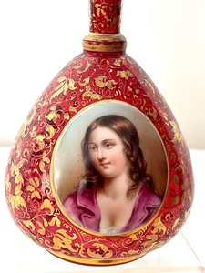 lot 8 image: Antique Bohemian Moser Cranberry Portrait Decanter