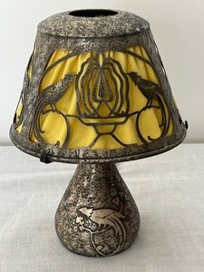 lot 12 image: Antique Heintz Art Nouveau Sterling Silver on Bronze Boudoir Lamp