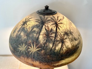 lot 1 image: Antique Reverse Painted Handel Treasure Island Table Lamp