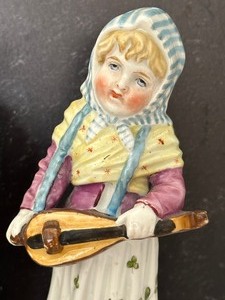 lot 97 image: Pair of Antique Conta and Boehme Porcelain Figurines including Antique Girl with Mandolin Fairing Figurine
