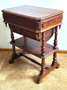 lot 119 image: Antique Burled Wood Sewing Cabinet