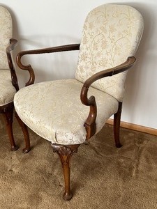 lot 90 image: Pair of Vintage Upholstered Parlor Chairs with Gooseneck Arms