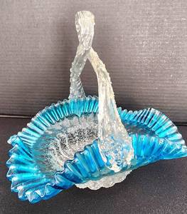 lot 313 image: Antique Bluerina Basket with Twisted Twig Handle