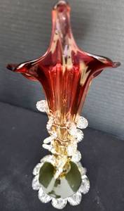 lot 334 image: Antique Jack in the Pulpit Amberina Vase with Rigaree