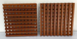 lot 277 image: Pair of Vintage Wooden Trivets with Four Bright Orange Woven Placemats
