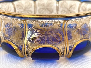 lot 290 image: Antique Cobalt Blue Moser Dish with Gold Detailing