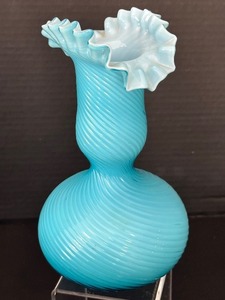 lot 48 image: Three Lovely Antique Vases including a Victorian Satin Glass Vase and Antique Swirl Cased Glass Vase