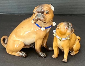 lot 9 image: Antique Conta & Boheme Pug Dog Figure and German Porcelain Pug Figurine
