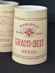 lot 21 image: (4) Antique 1905 Minneapolis Grain Belt Beer Mugs - Steins