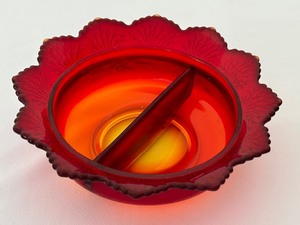 lot 415 image: Antique Elegant Farber Brothers Gold Ruby Red Amberina Bowl with Holder