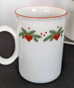 lot 216 image: Pair of Porsgrund Hearts and Pines Mugs