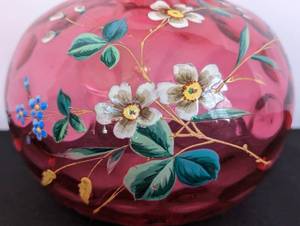 lot 222 image: Antique Painted Thumbprint Cranberry Glass Vase