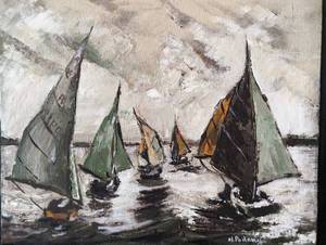 lot 237 image: Gorgeous Framed Sailboats Original Oil Painting by Podany