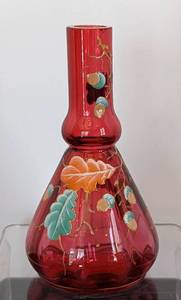 lot 245 image: Antique Three Small Painted Cranberry Glass Pieces including Antique Cranberry Moser Glassware