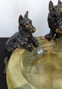 lot 249 image: Austrian Painted Bronze Dogs and Onyx Ashtray