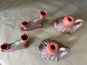 lot 30 image: lot of 2 pairs of Van Briggle ceramic candlesticks