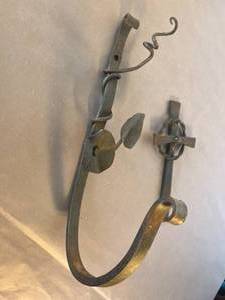lot 44 image: custom-made hand forged iron wall-mounted hose rack and cross