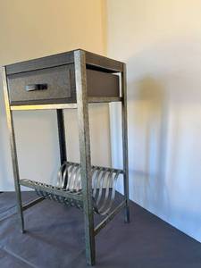 lot 62 image: distressed look metal table with drawer