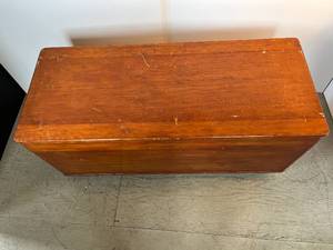 lot 100 image: awesome 1940s locking (w key) wood foot locker with drawers - on casters