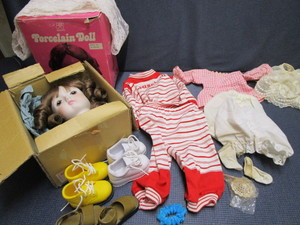 Porcelain Doll Head & Clothes