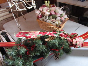 Wooden Vintage Skis, Flowers, Stand
