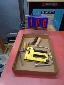 Flat of stapler, trowels & coping saw. As shown.