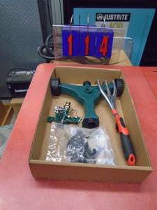 New Orbit sprinkler & garden tools. As shown.