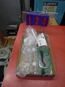 Flat of goggles & face masks. As shown.