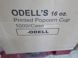 lot 56 image: case of Odells 16 oz Printed Popco...