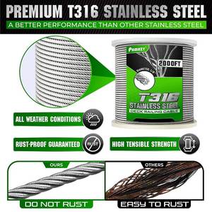 lot 4 image: Pamazy 2,000 Feet T316 Premium Stainless Steel Deck Cable Railing Kit with Cutter and Gloves