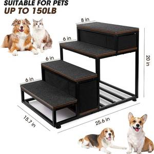 lot 26 image: LitaiL 4 Tiers Wooden Dog Stairs and Ramp for Large Dogs