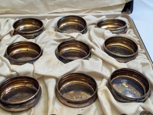 Antique Set of 12 Sterling Silver Salt Cellars and Spoons