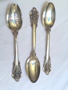 Three Vintage Wallace Grand Baroque Sterling Serving Spoons
