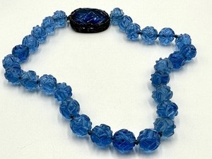 Antique Blue Chinese Peking Glass Beaded Necklace