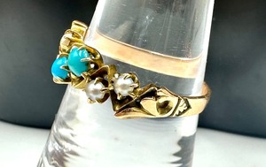 Vintage 14k Turquoise and Pearl Ring