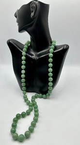 Vintage Chinese Celadon Jade Hand Knotted Beaded Necklace