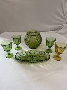lot 52 image: Avocado Glass Vase, Goblets, Butter Dish