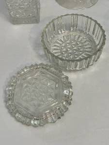 lot 58 image: Cut Crystal Jewelry Box with Lid, Bell, Oil Jar, and More