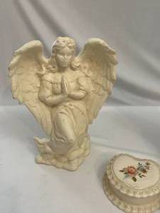 lot 64 image: Angel Figurines, Candle Snuffer, Jewelry Box