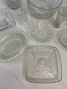 lot 72 image: Cut Glass Serving Bowl, Small Platters, Bell and More