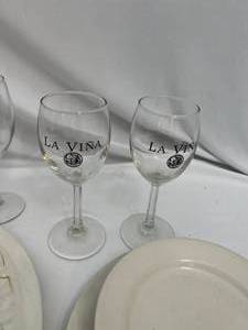 lot 86 image: White Dish Set and Wine Glasses