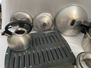 lot 96 image: Pots and Pans, Waffle Iron, Kettle and More