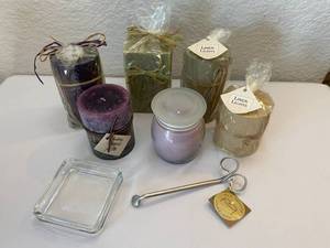 lot 22 image: Unburned Candle Lot with Wick Trimmer and Holder