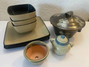 lot 25 image: Ceramic Plate, Bowl, Garlic Container, and More