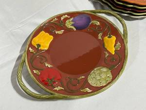 lot 129 image: Fall and Leaf Patterned Dishware Platters & Plates