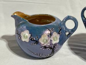 lot 133 image: Hand-Painted Blue Cream & Sugar