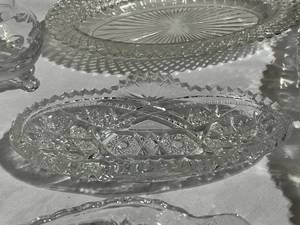 lot 134 image: Cut Glass Butterfly Etched Vase, Heart Dishes, and More